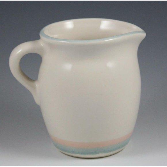 Pfaltzgraff Stoneware Sunrise Blue & Peach Bands Creamer Discontinued EUC - Picture 1 of 3
